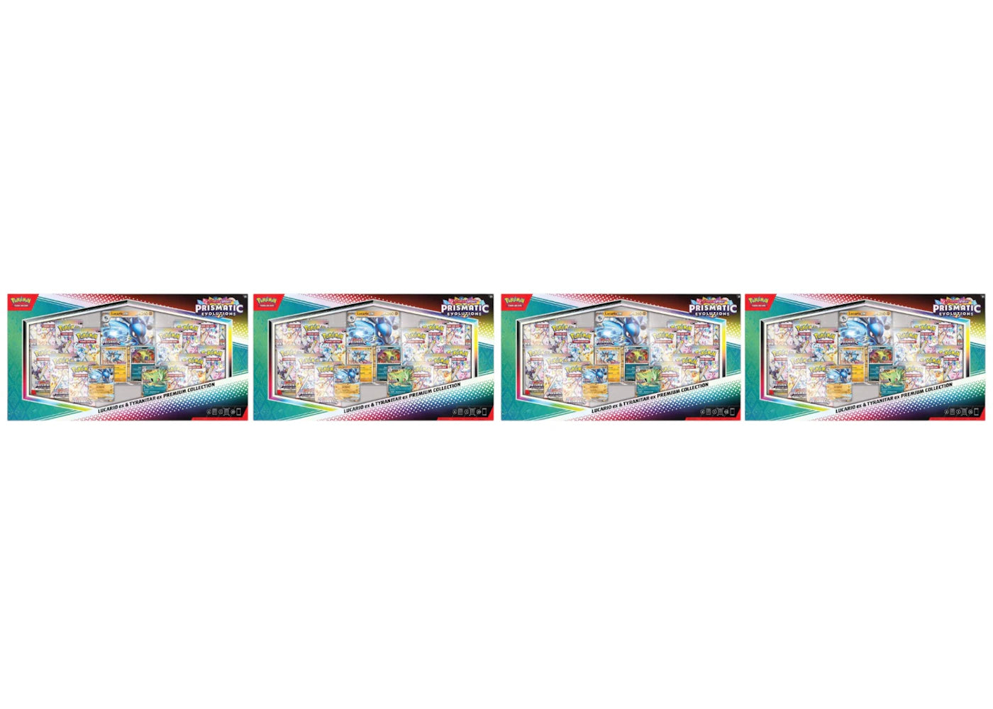 Pokémon Scarlet & Violet Prismatic Evolutions Lucario ex & Tyranitar ex Premium Collection 2025 (Sam's Club Exklusiv) 4er-Set