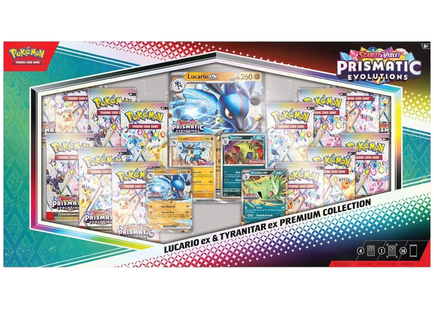 2025 Pokémon Scarlet & Violet Prismatic Evolutions Lucario ex & Tyranitar ex Premium Collection (Sam's Club Exklusiv)