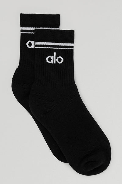 Alo Unisex Half-Crew Throwback Sock Black/White