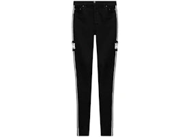AMIRI Striped Logo-Print Jeans Black/White