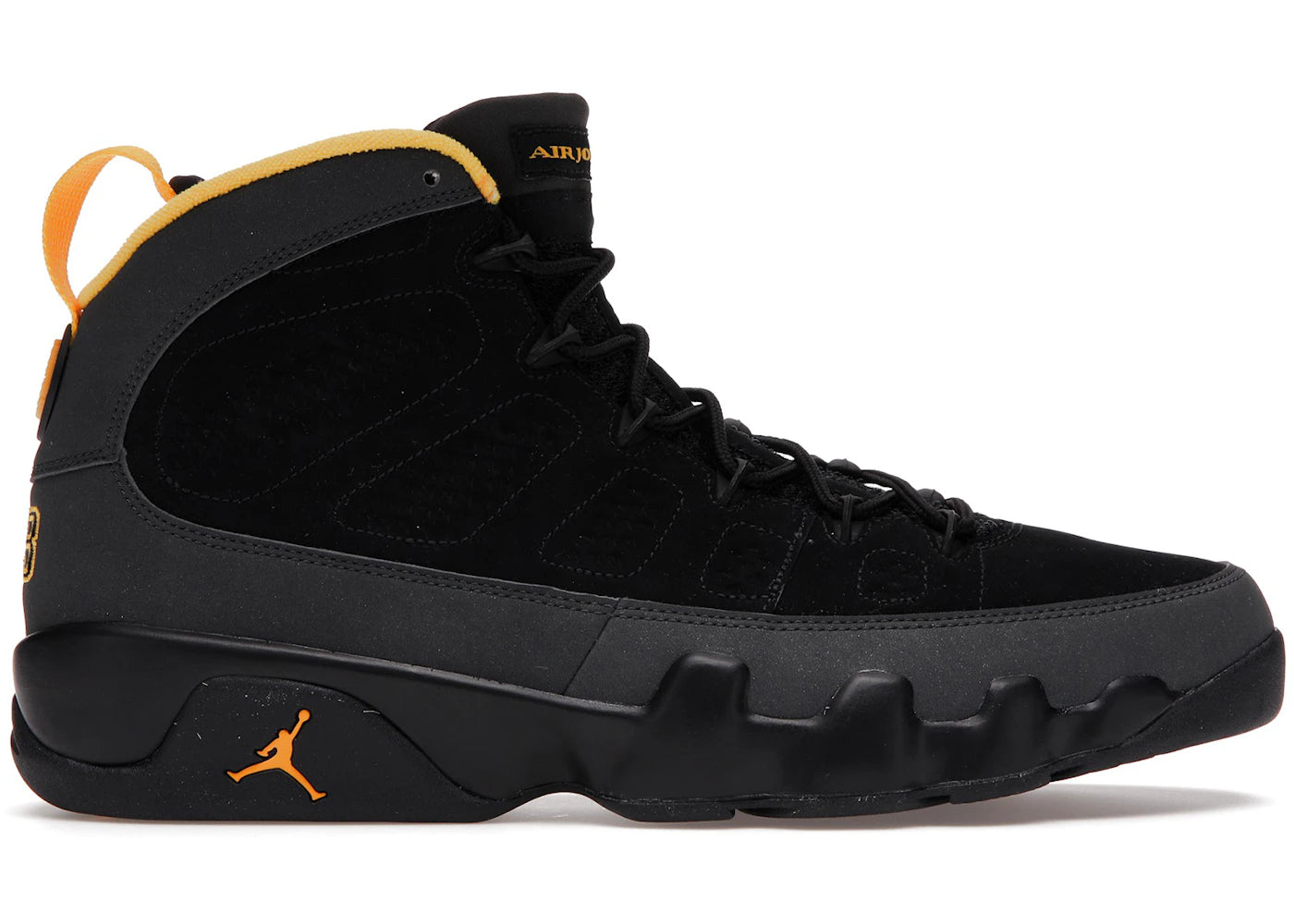 Jordan 9 Retro Dark Charcoal University Gold sneakers - authentic Jordan shoes