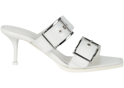 Alexander McQueen Double Buckle Punk Mules Ivory (Women's)
