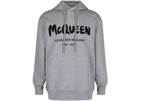 Alexander McQueen Graffiti Logo Hooded Sweatshirt Grey Black