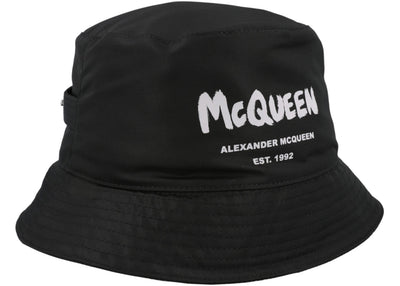 Alexander McQueen Logo Print Bucket Hat Black Ivory