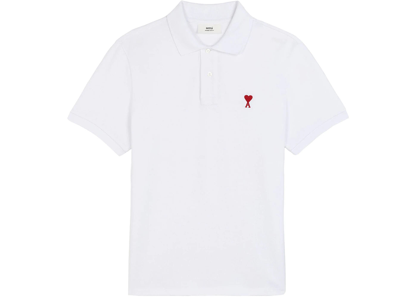 Ami Paris Ami De Coeur Embroidered Polo Shirt White/Red