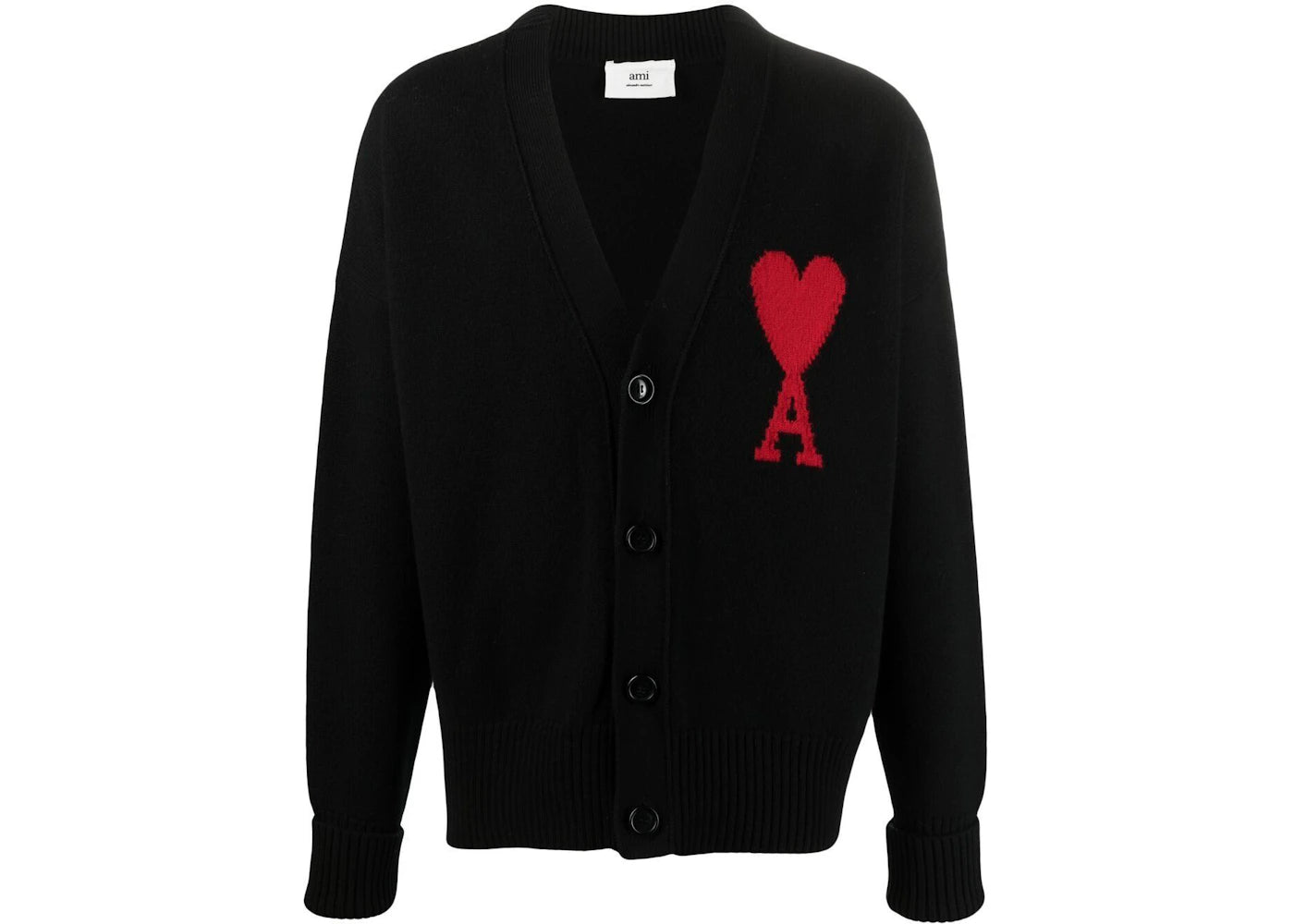 Ami Paris Ami De Coeur Merino Wool Oversize Cardigan Black/Red