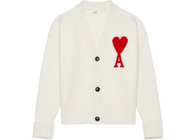 Ami Paris Ami De Coeur Merino Wool Oversize Cardigan White/Red