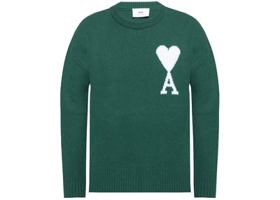 Ami Paris Ami De Coeur Merino Wool Oversized Crewneck Sweater Green/White