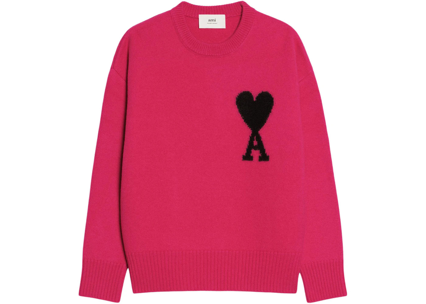 Ami Paris Ami de Coeur Merino Wool Crewneck Jumper Fuchsia/Black