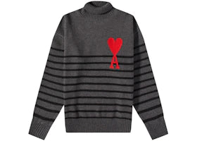 Ami Paris Oversize Stand-Up Collar Striped Sweater Grey/Black