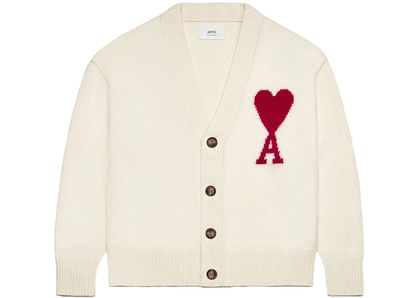 Ami Paris Red Ami De Coeur Cardigan Off-White/Red