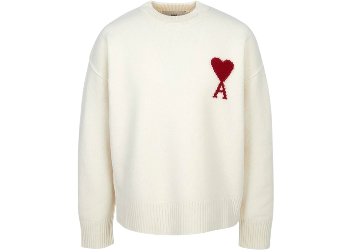 Ami Paris White Wool Ami De Coeur Crewneck Sweater Offwhite/Red