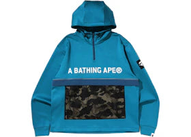 BAPE 1st Camo Pocket Relaxed Fit Double Knit Half Zip Hoodie Blue