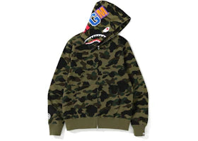 BAPE 1st Camo Shark Zip Hoodie Army Green (Screen Printed WGM)