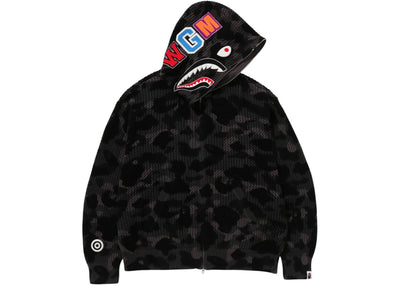 BAPE ABC Camo Crochet Relaxed Fit Shark Full Zip Hoodie Black