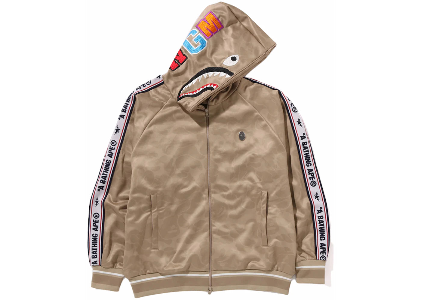 BAPE Solid Camo Relaxed Fit Shark Full Zip Hoodie Beige