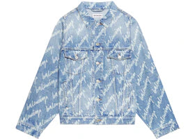 Balenciaga All Over Logo Oversized Denim Jacket Indigo