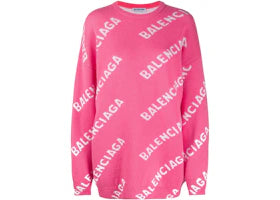Balenciaga Allover Logo Wool Blend Jumper Pink/White