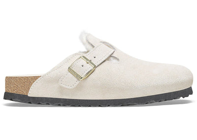 Birkenstock Boston Shearling Suede Leather Antique White