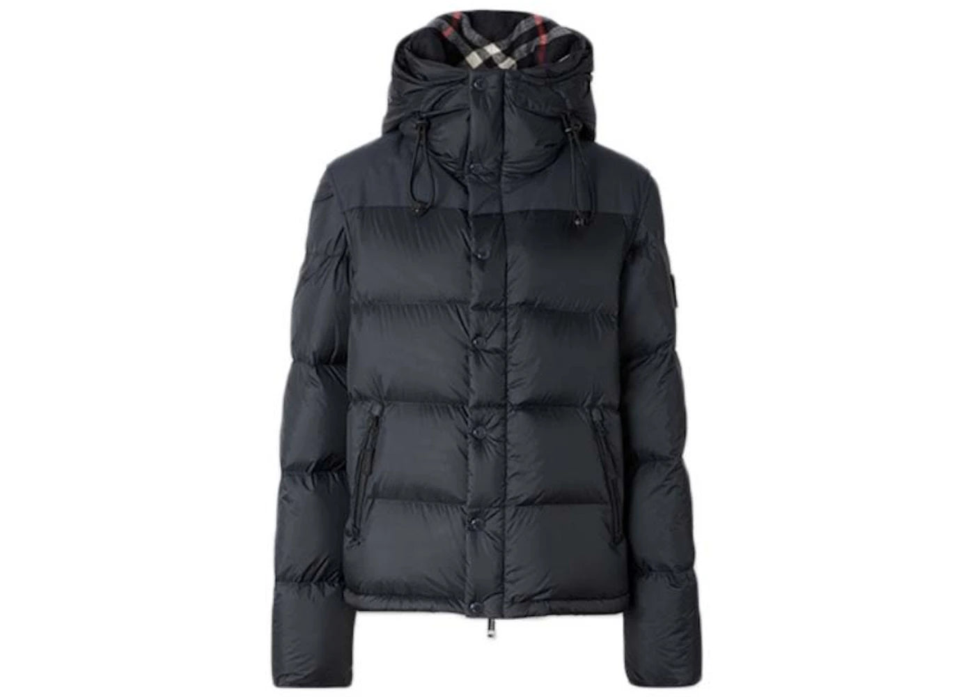 Burberry Lockwell Detachable Sleeve Check Hooded Puffer Down Jacket Navy