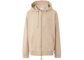Burberry Logo Print Stretch Cotton Zip Hoodie Soft Fawn