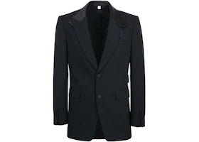 Burberry Satin Lapel Wool Tailored Jacket Black