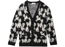 Celine Brushed Cotton-Blend Jacquard Cardigan Black