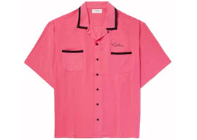 Celine Camp-Collar Logo-Embroidered Twill Shirt Pink