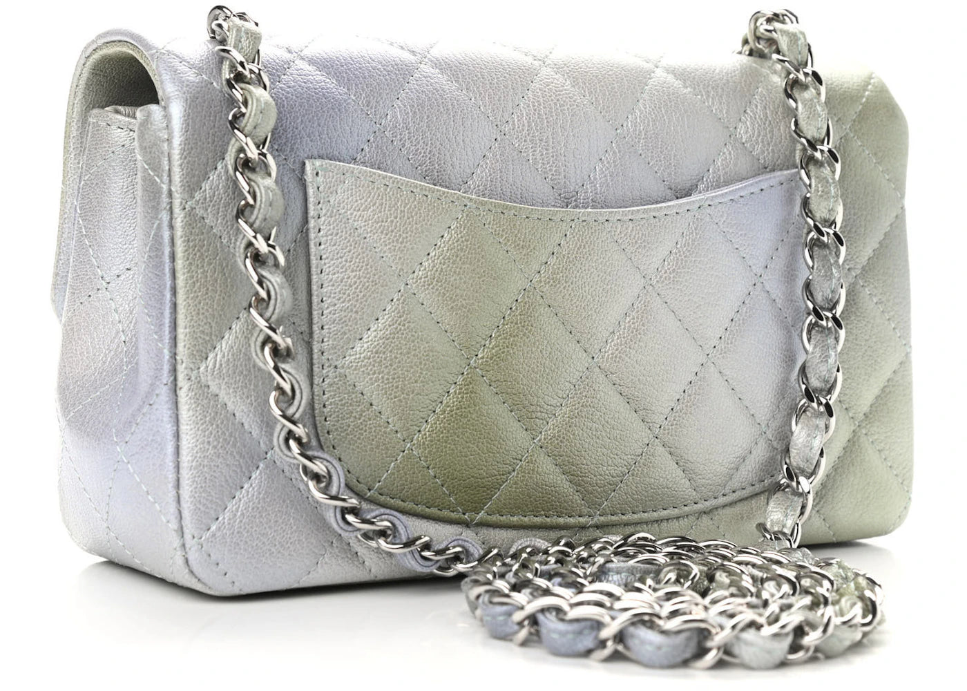 Chanel Quilted Rectangular Flap Bag Mini Metallic Gray/Green