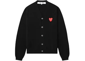 Comme des Garcons PLAY Merged Heart Emblem V-Neck Cardigan Sweater Black