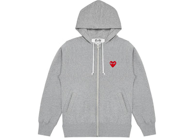 Comme des Garcons PLAY Red Heart Zip Hooded Sweatshirt Grey