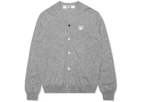 Comme des Garcons Play White Heart Knit Cardigan Sweater Light Grey