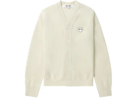 Comme des Garcons PLAY White Heart V-Neck Cardigan Sweater White