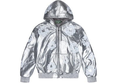 Denim Tears Leather Cotton Wreath Zip Hoodie Silver