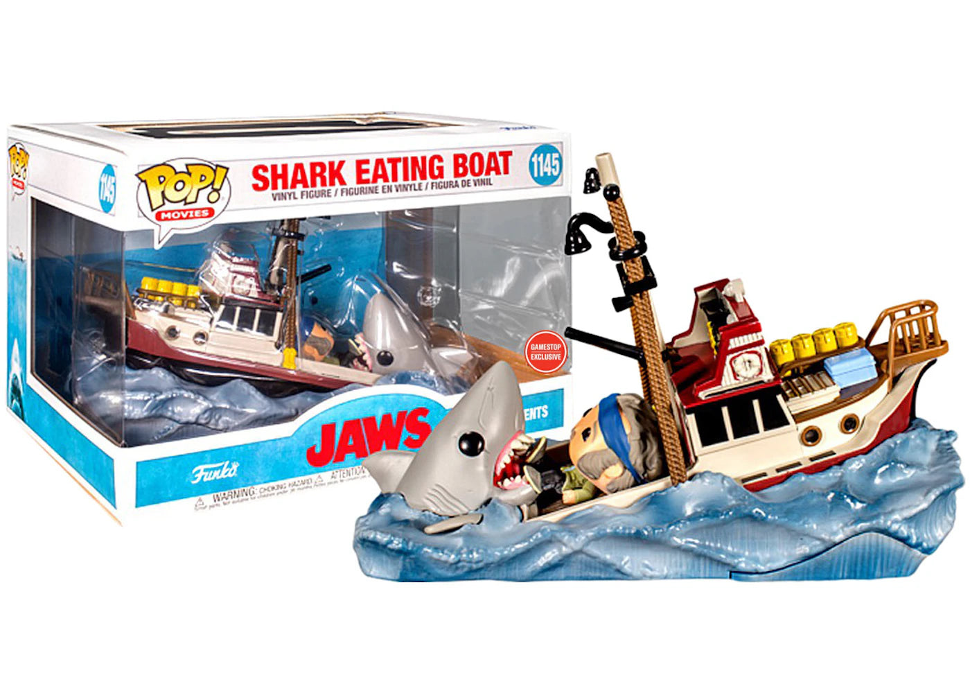 Funko Pop! Movies Jaws Shark Eating Boat (& Quint) Movie Moments GameStop Exclusive Figure #1145 sneakers - authentic Funk...