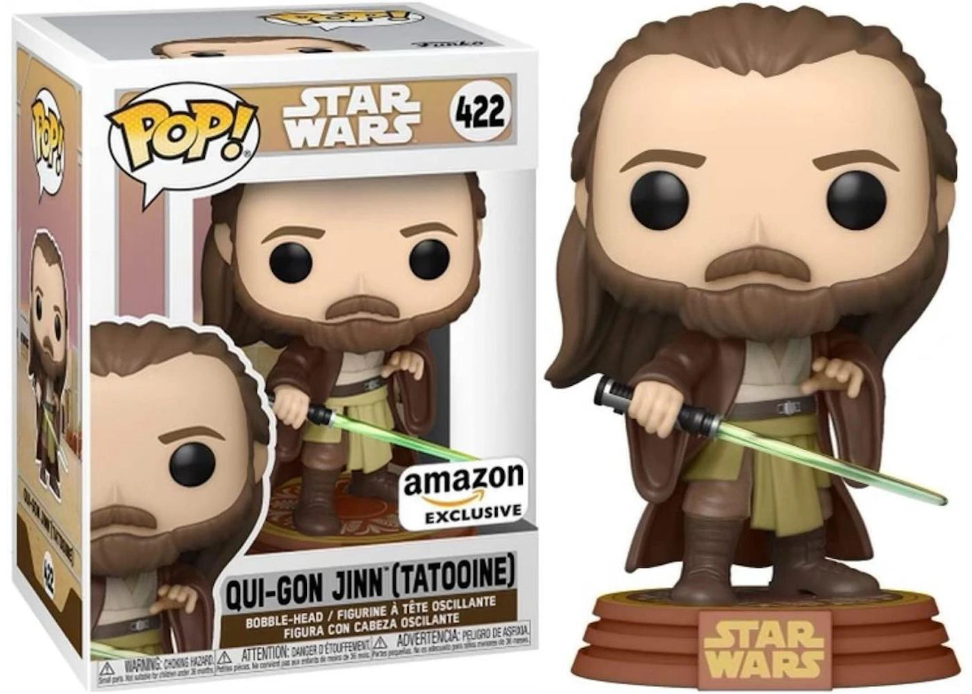 Funko Pop! Star Wars Qui-Gon Jinn (Tatooine) Amazon Exclusive Bobble-Head Figure #422 sneakers - authentic Funko shoes