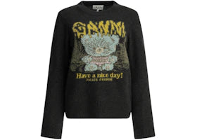 Ganni Teddy Crewneck Sweater Black