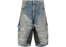 Givenchy Distressed Denim Cargo Shorts Medium Blue