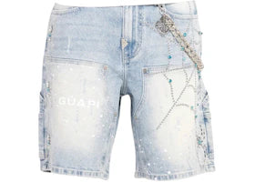 Guapi Spider Denim Shorts Aqua Blue