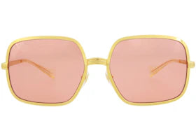 Gucci Square-Frame Metal Sunglasses Gold/Red (GG1063S-30012261-001-70048)