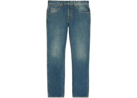 Gucci Tapered Fit Washed Marbled Denim Jeans Stonewashed Blue