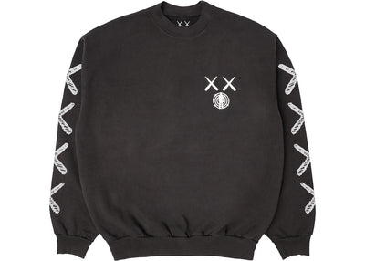 KAWS For Kid Cudi Moon Man Back Print Crewneck Sweatshirt Vintage Black