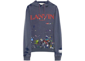 Lanvin x Gallery Dept. Logo Hoodie With A Worn Effect And Paint Marks Navy Blue