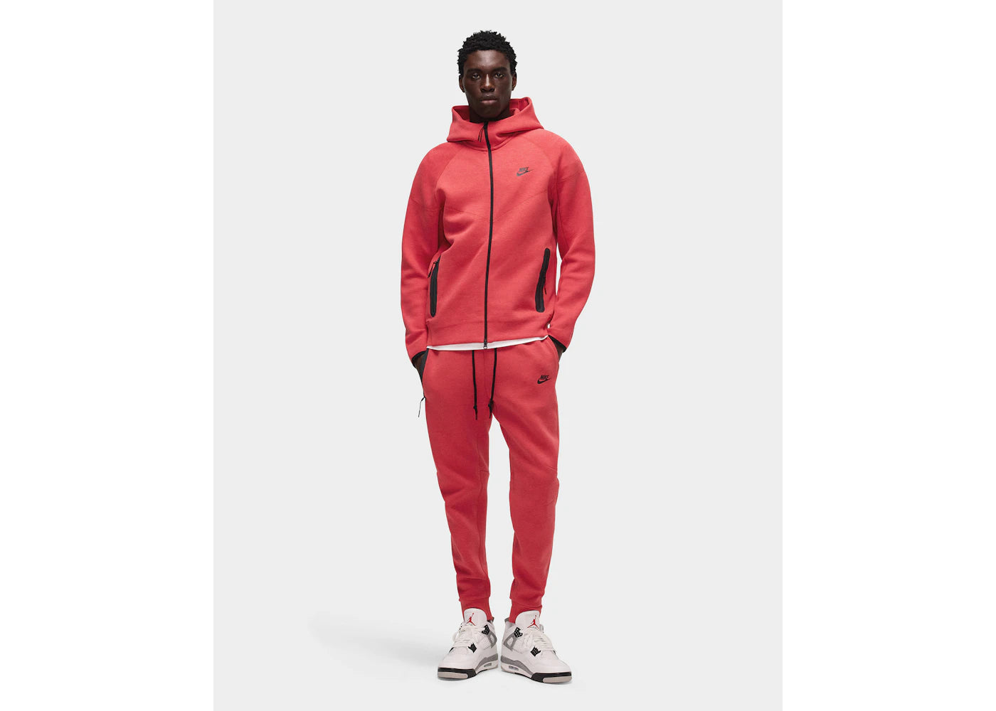 Nike Sportswear Tech Fleece Windrunner Kapuzenpullover mit durchgehendem Reißverschluss, Hellrot meliert/Schwarz