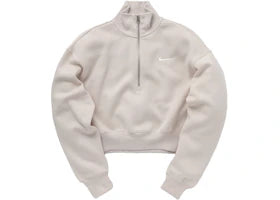Nike Women's Phoenix Fleece Oversized 1/2-Zip Crop Fleece Sweatshirt Light Orewood Brown/Sail