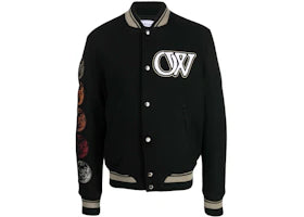 OFF-WHITE Logo-Applique Bomber Jacket Black