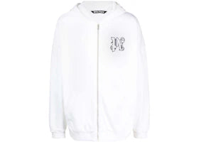Palm Angels Monogram-Embroidered Cotton Hoodie White