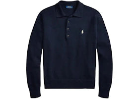 Polo Ralph Lauren Long-Sleeve Cotton Blend Novelty Flag 4-Button Placket Pullover Sweater Navy Combo