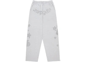 Sp5der Rhinestone Beluga V2 Wide Leg Sweatpant Heather Grey