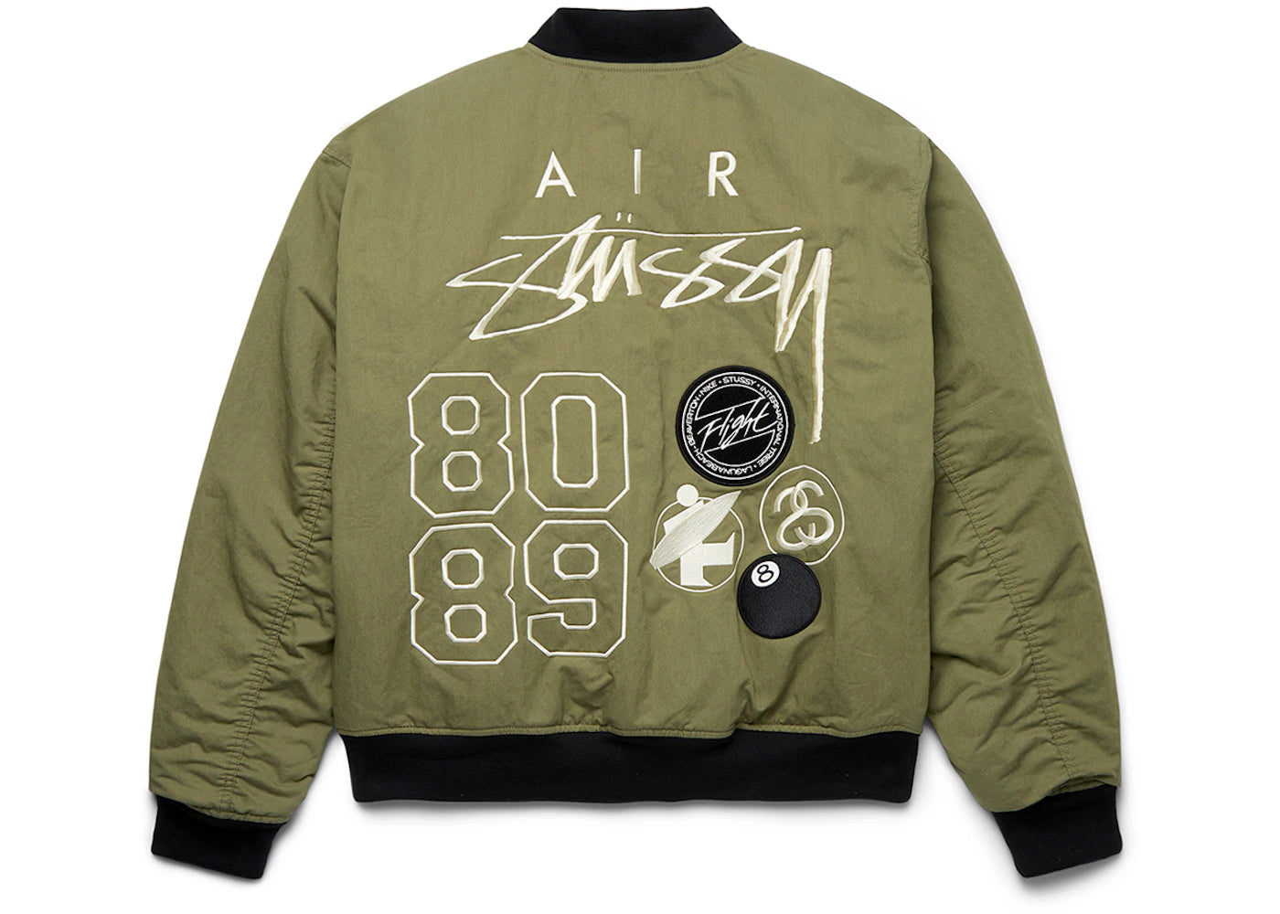 Stussy x Nike Wende-Collegejacke, Mitteloliv/Hellmandarin